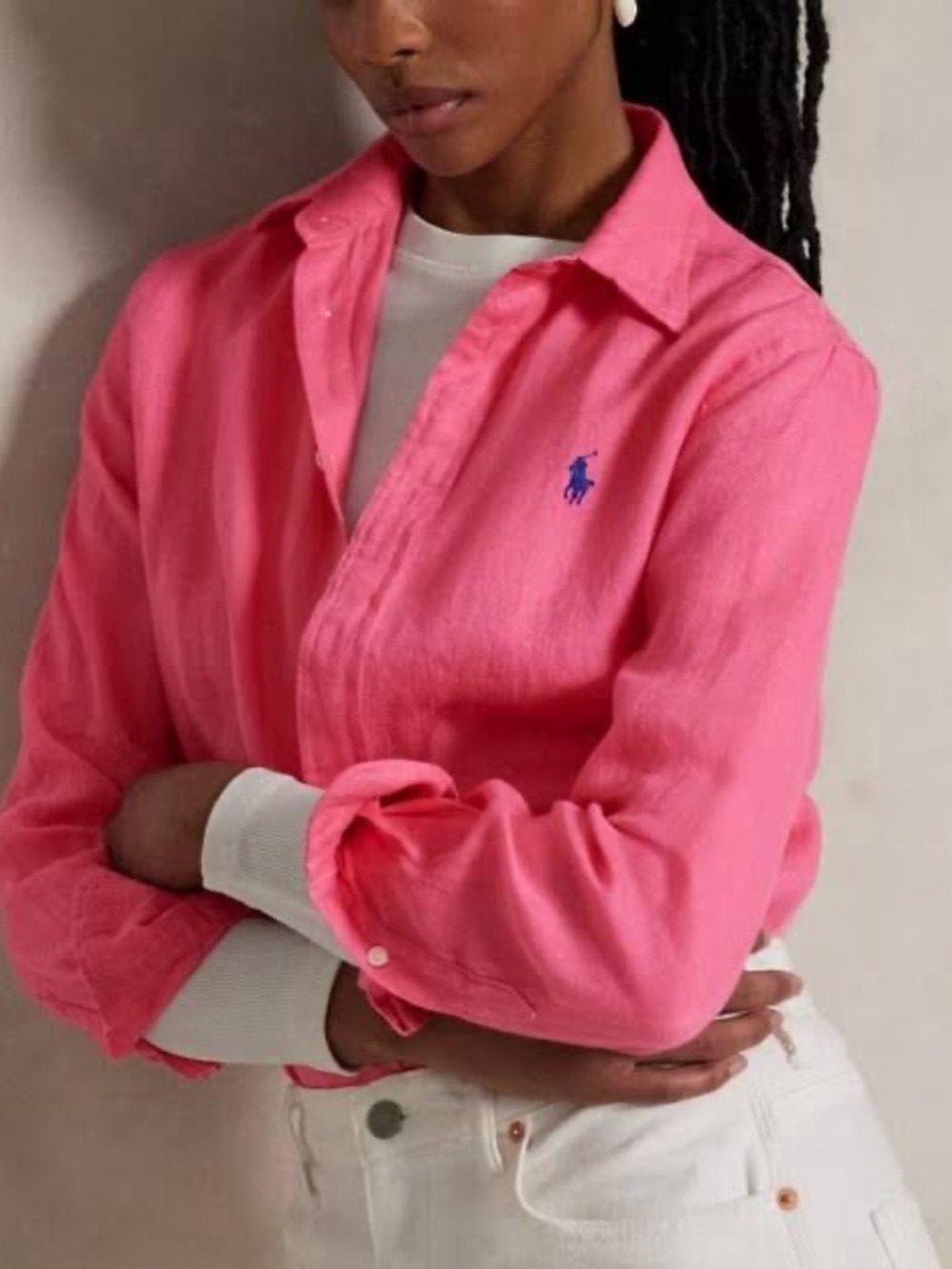 Ralph Lauren Pink Cotton Button Down Shirt with Inside Gingham Print Large NWOT - Picture 5 of 14